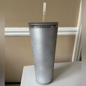 New Starbucks Metallic Silver Tumbler with Straw
